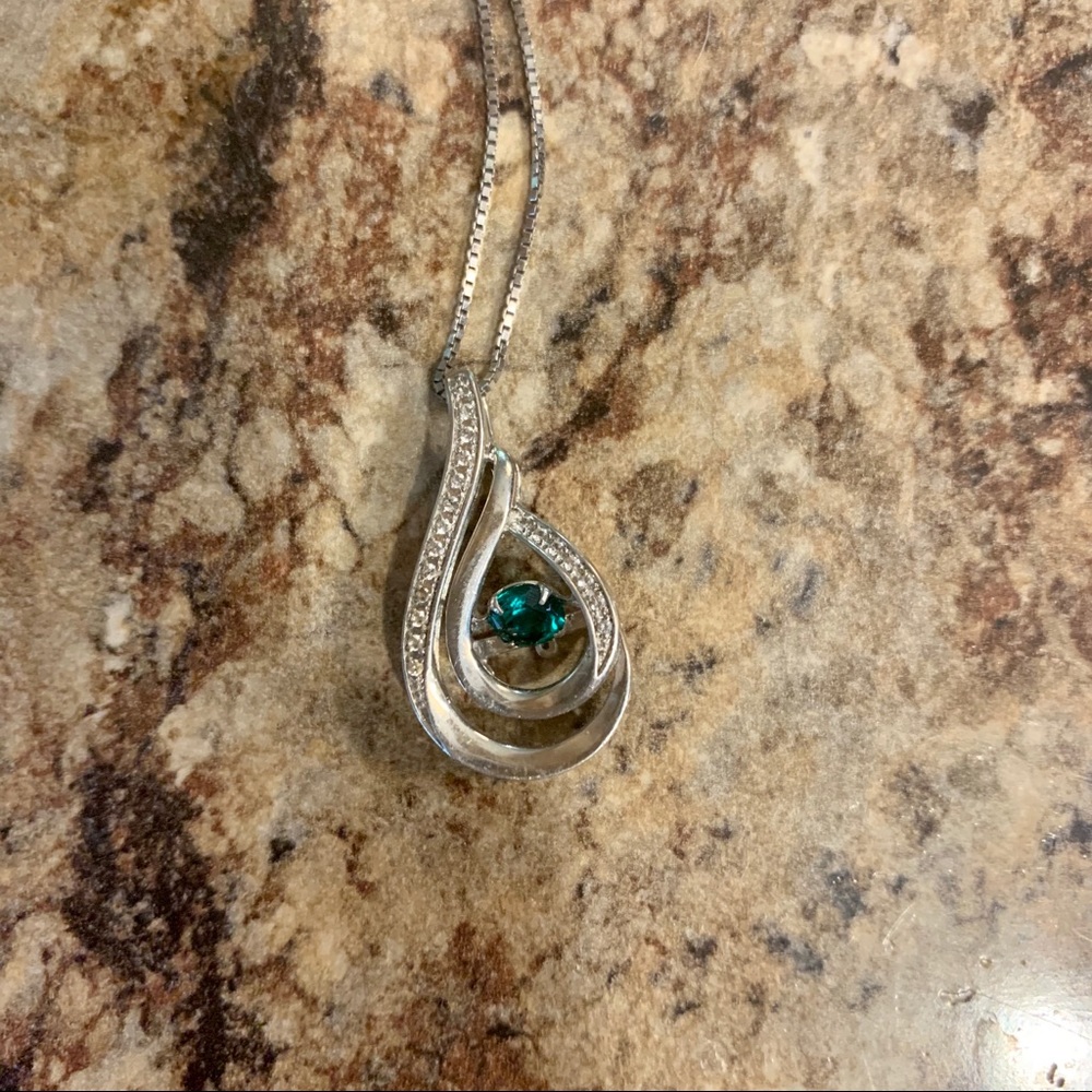 Long Silver Emerald Necklace